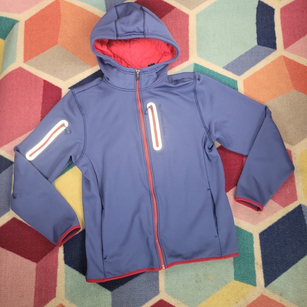 Vineyard Vines Mens Performance Full Zip Softshell Hoodie Blue Red Medium
